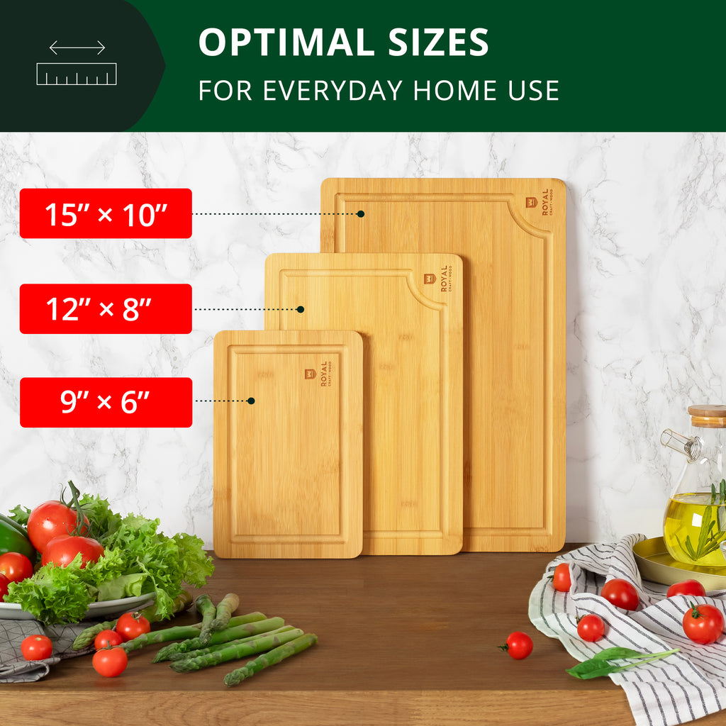 𝐋𝐮𝐱𝐮𝐫𝐲 Bamboo Cutting Board for Kitchen - Chopping Board w/Juice Groove & Easy Grip Handle - Organic Wooden Cutting Boards for Meat, Cheese, Fruits & Vegetables (Set of 3)